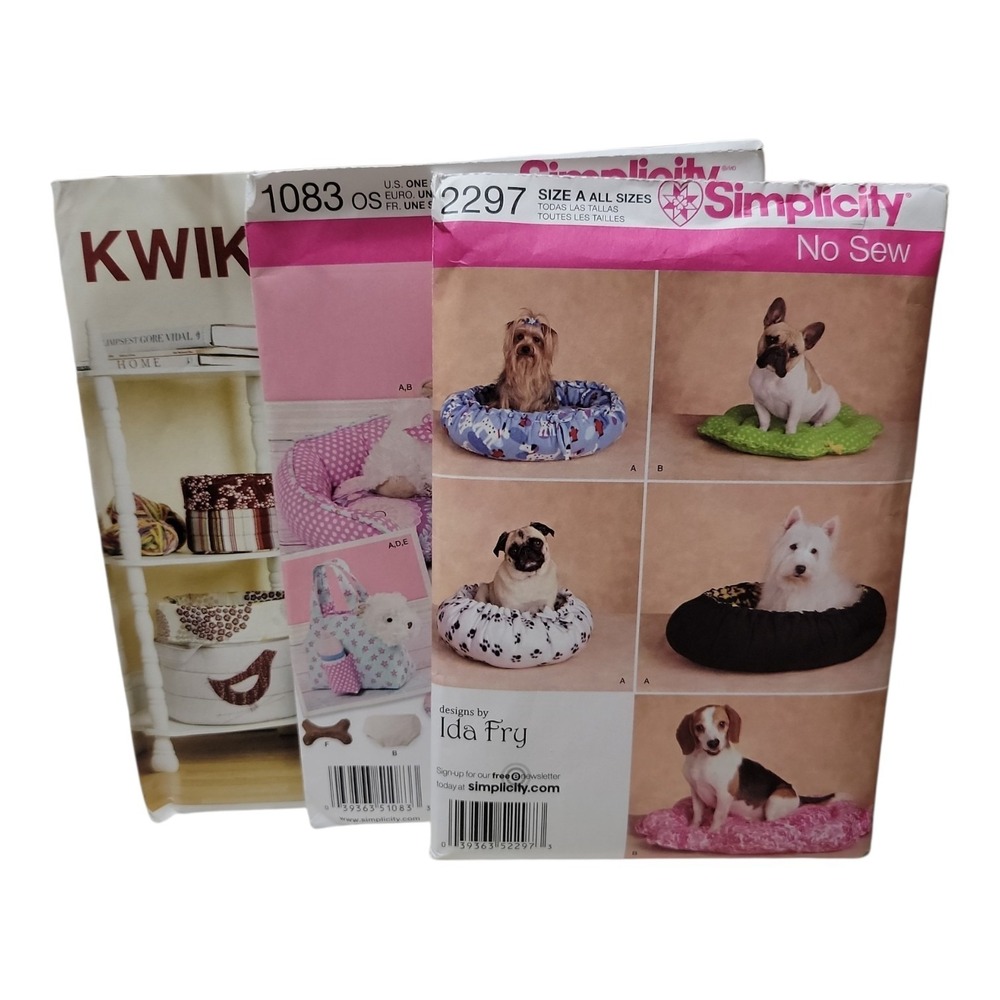 Lot of 3 Sewing Patterns Simplicity 2297 1083 Kwik Sew K3938 Dog Bed Pet Basket